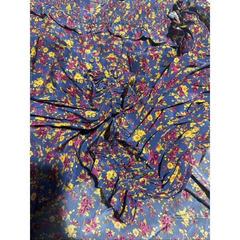 Gliner Farrar boho floral ruffle long sleeve button front Top M - Picture 4 of 9